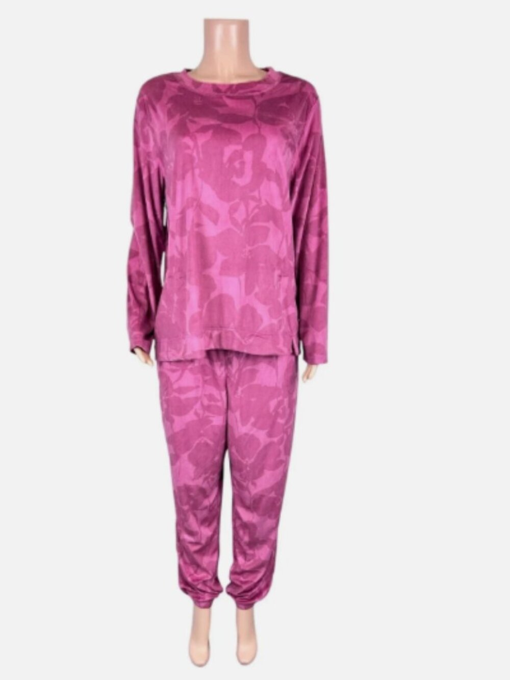 Stan Herman Soft Velour Shadow Flower 2 Piece Lounge Set-Ruby-Medium-NEW-A455496